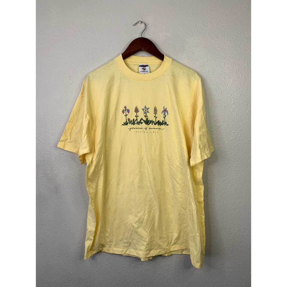 Vintage Jackson Hole Shirt Flowers Of Summer Flower Jerzees Yellow 90s Tee XL